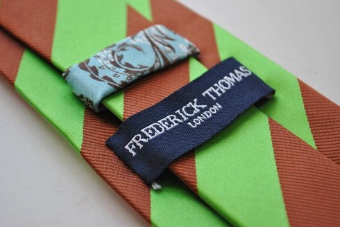 chocolate brown and bright apple green barber striped tie